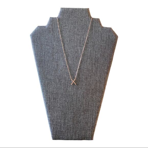 Rose Gold X Hammered Metal Necklace NEW - Picture 2 of 2